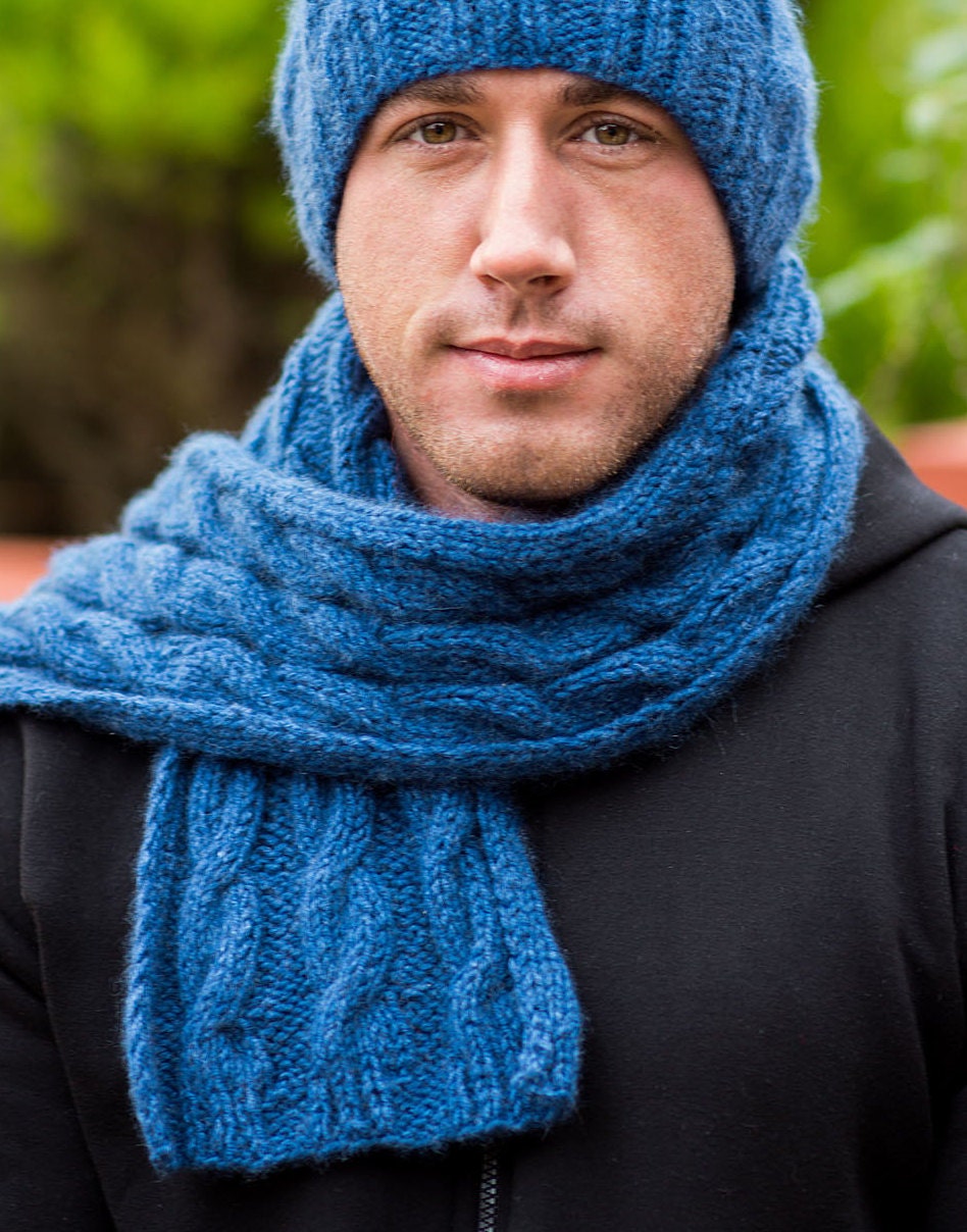 Mens Scarf 100 Cashmere Cables Blue Loro Piana Denim