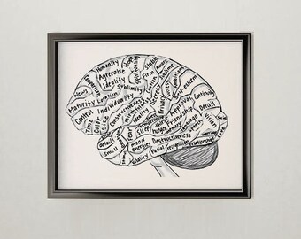 SALE Brain Phrenology Feeling Map Neuroscience Original Art Print Wall Decor (Structure, Function, Organization)