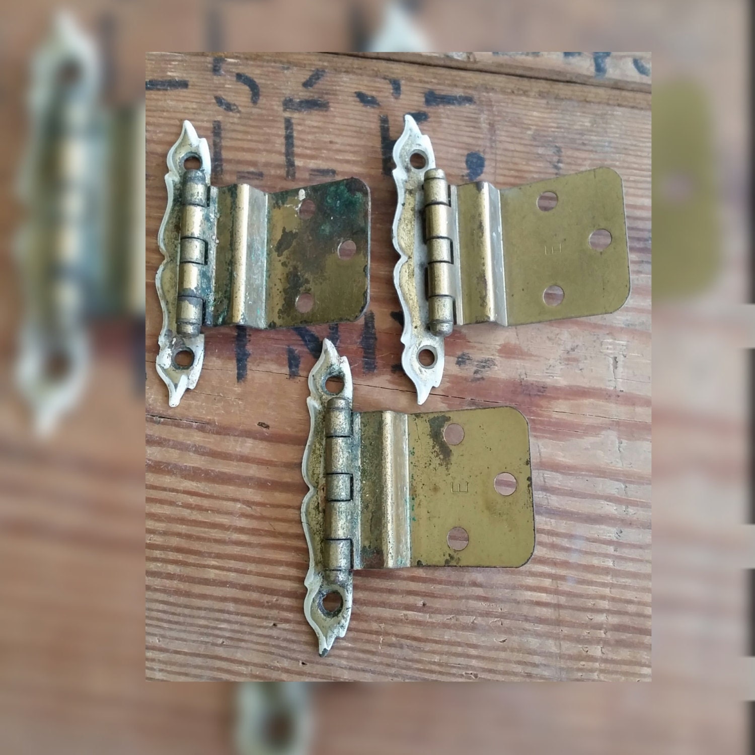 3 Salvaged Brass Hinges. Hardware hinge door hinges