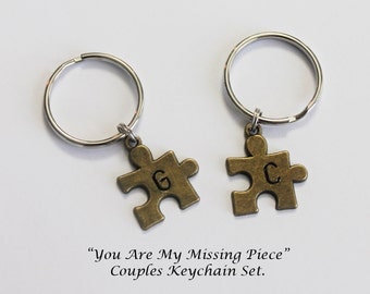 COUPLES KEYCHAINS. Puzzle Piece Keychains. You Are My Missing Piece. Couples Gift. Initial Keychain. Personalized Keychain. Boyfriend.