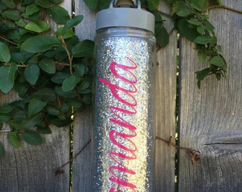 Silver Glitter Monogrammed Water Bottle