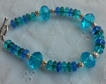 Blue Green Beaded Bracelet, Blue, Green, Glass Beaded, Beach, Fashion, Spring, Summer, Bright, Womens