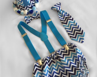 Cake Smash Outfit Boy...Blue Chevron...Baby boy 1st Birthday Outfit...1st Birthday dressup...Baby photoshoot outfit...Cake Smash Prop