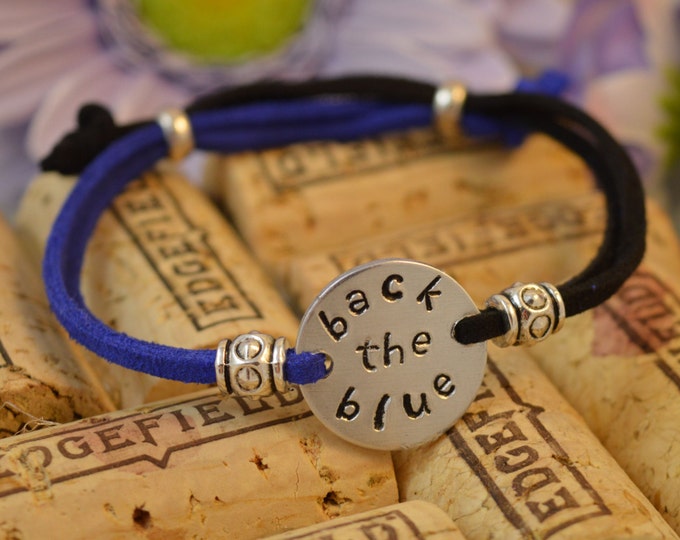 Back The Blue, Adjustable Hand Stamped Bracelet, Blue Live Matter, Police Lives Matter, A Thin Blue Line, Police Jewelry, Personalized