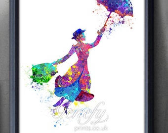 Disney Mary Poppins Watercolor Poster Print - Wall Decor - Artwork- Painting - Illustration - Home Decor - Kids Decor - Nursery Decor