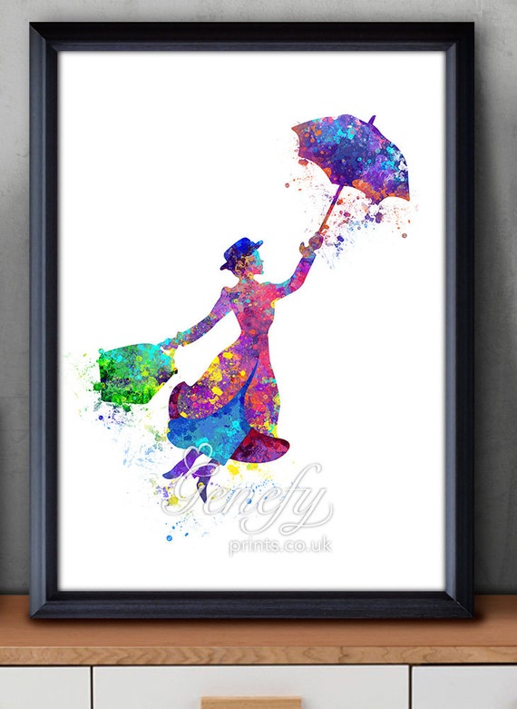 Disney Mary Poppins Watercolor Poster Print Wall Decor