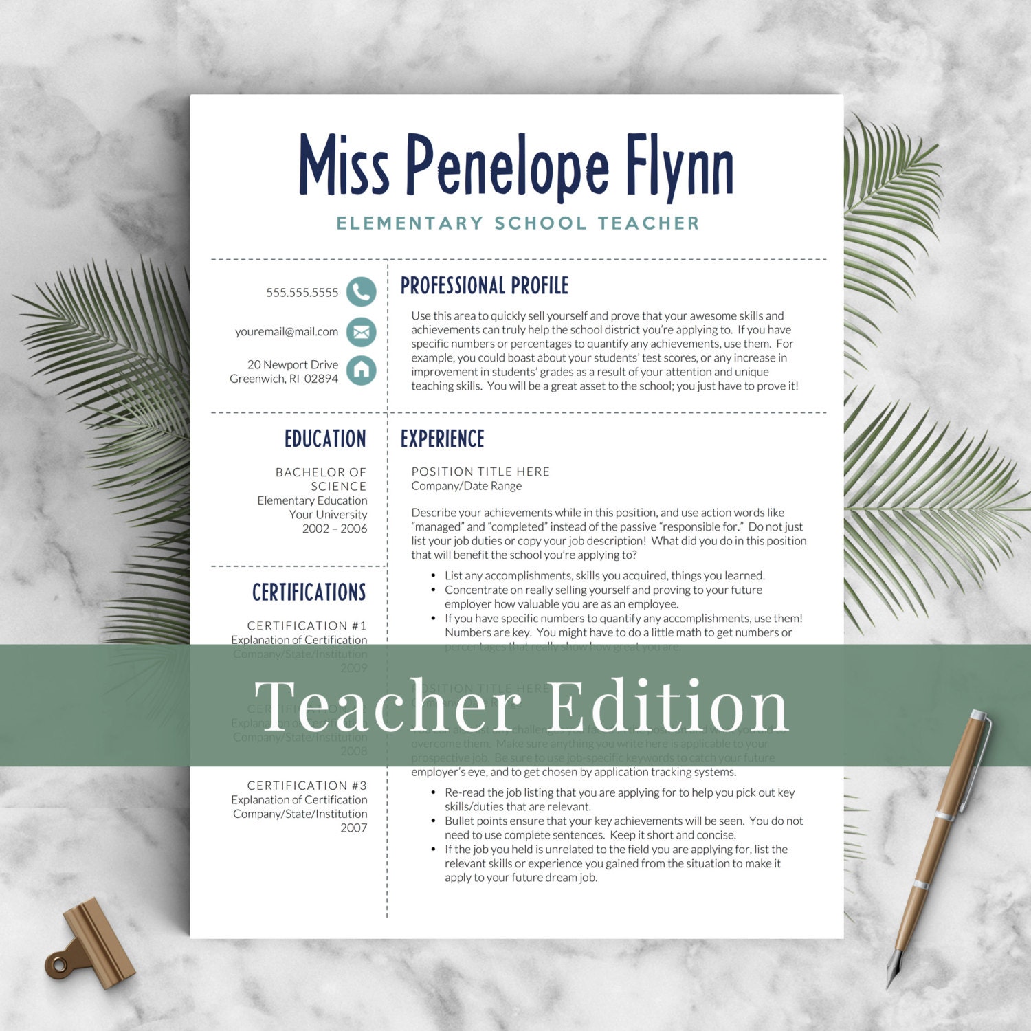 Elementary Teacher Resume Template For Word & Pages 1 3