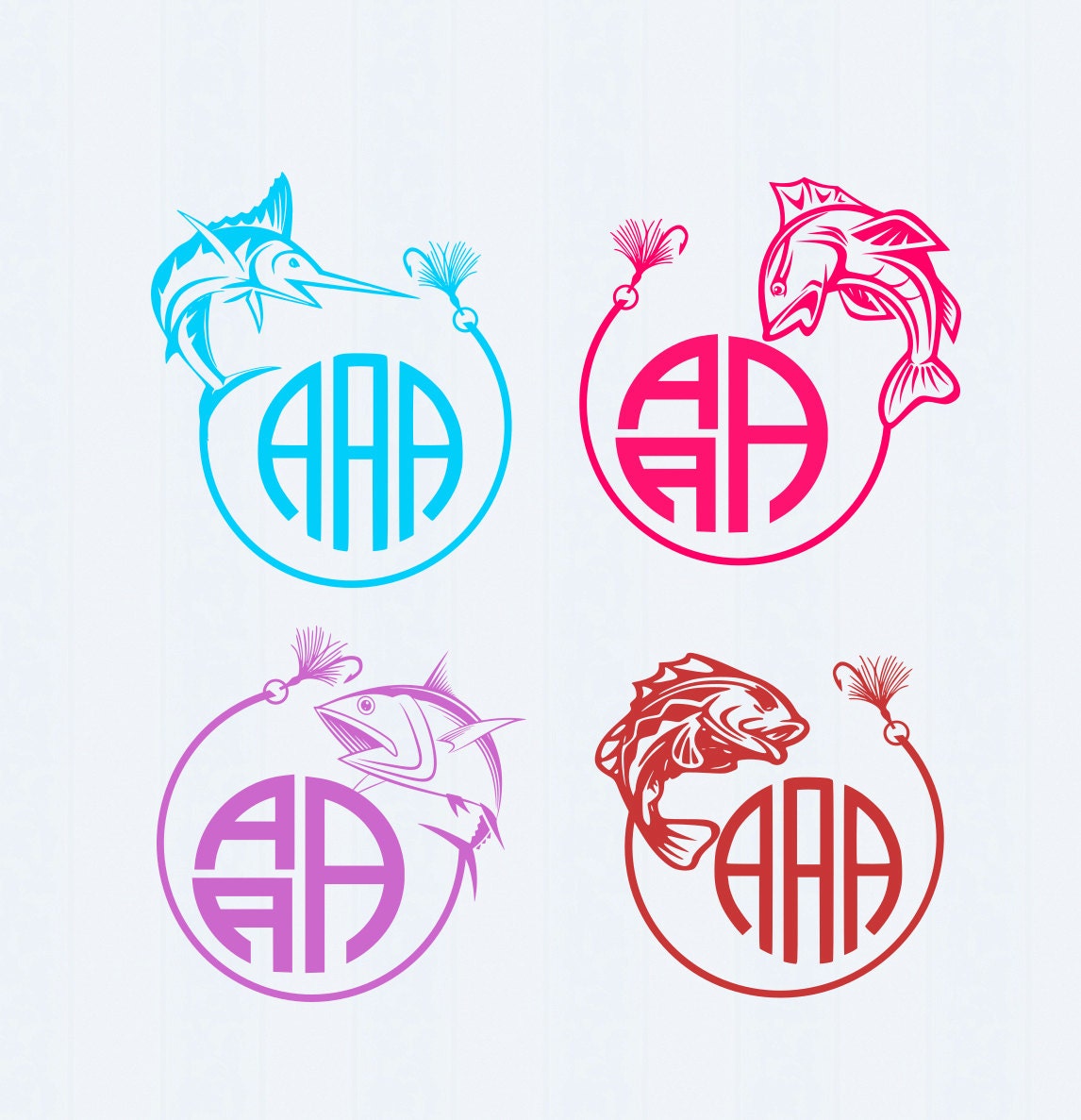 Fish Monogram Frames SVG Fishing Cuttable Designs Svg Pack. SVG,eps,dxf,png Bundle, vector ...