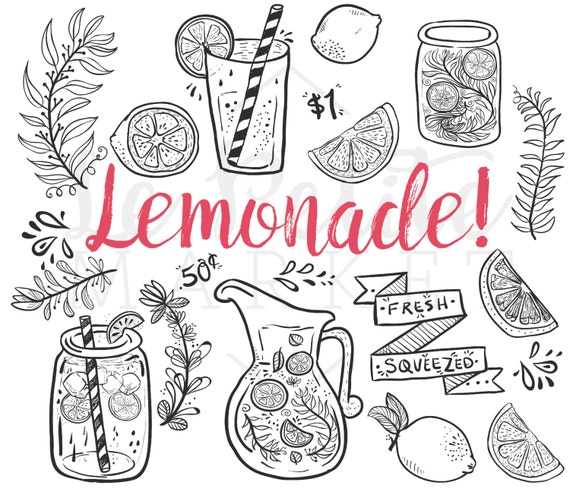 Doodle Hand Drawn Lemonade Summer Clip Art Mason Jar Clipart