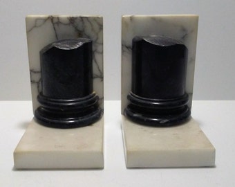 Alabaster Marble Bookends Made in Italy Onyx Bookends Black Onyx Bookends Vintage Bookends Hand Carved Bookends