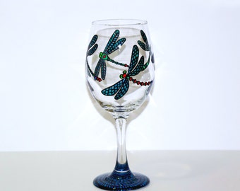 Dragonfly Wine Glass, Hand Painted Glassware, Dragonflies, Dragonfly, Wine Glasses, Dragonfly Gifts, Gifts for Her, Housewarming Gift,