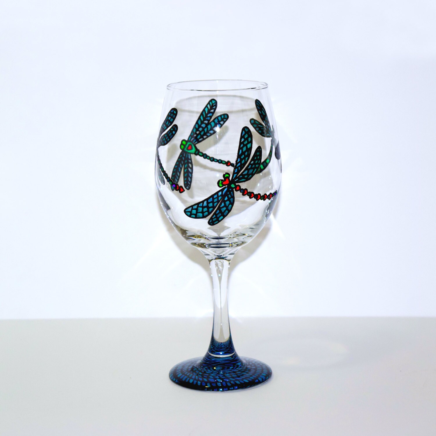 Dragonfly Wine Glass Hand Painted Glassware Dragonflies