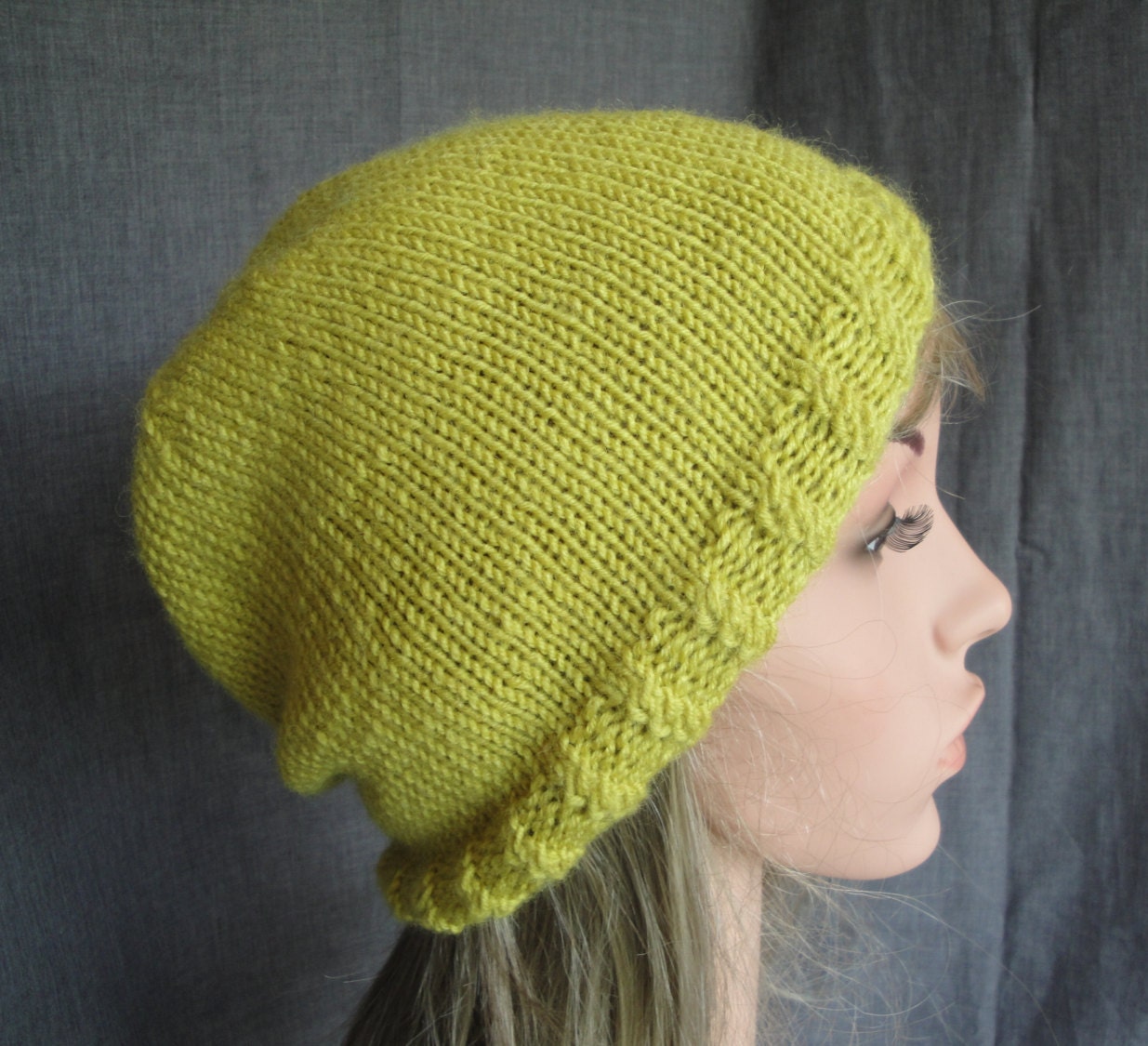woman winter hat knitted green cap wool mix beanie lime