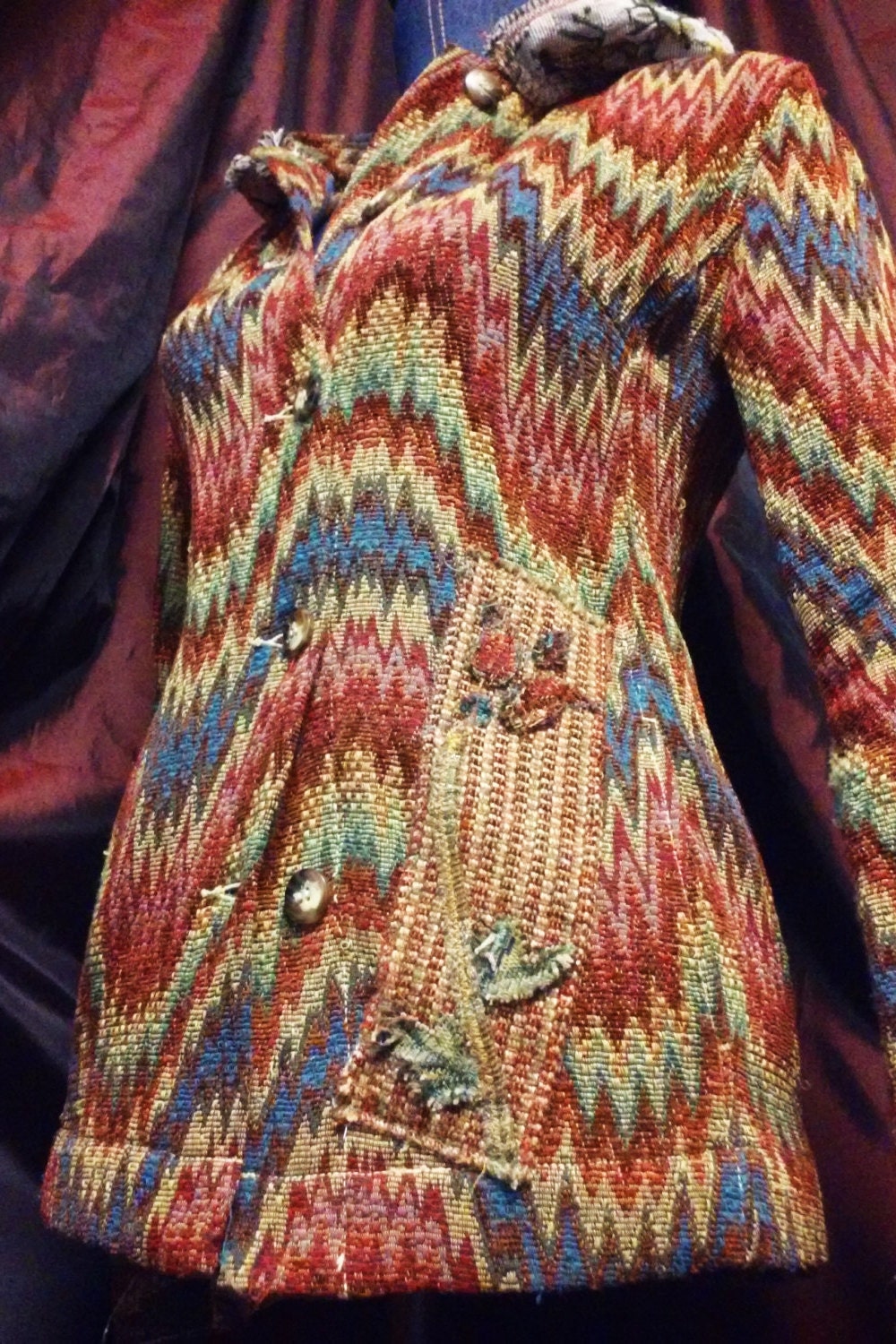 Tapestry hippie festival coat upcycled refashioned jacket with