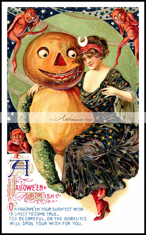 Printable Instant Download Vintage Halloween Postcard Art
