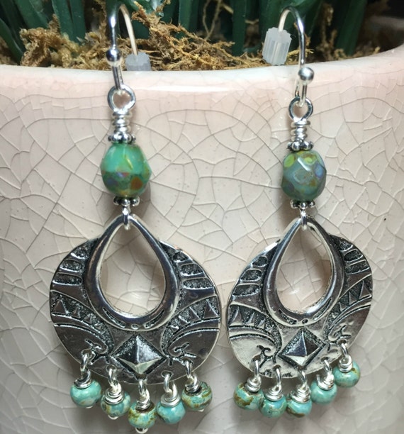 Boho Chandelier Earrings Turquoise and by WishingFlowerJewelry