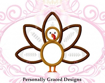 Instant Download Football Turkey Applique Thanksgiving Machine Applique Embroidery Design 4 Sizes 3in, 4in, 5in, 6in, Holiday Embroidery