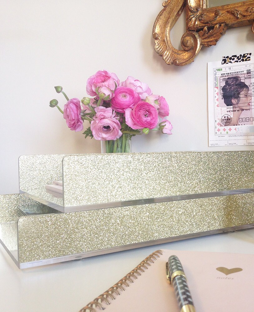 NEWLetter TrayAcrylicGoldGlitterDesk AccessoriesMade In