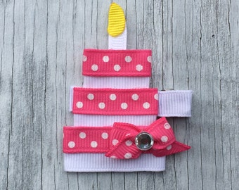 Birthday Cake Hair Clip // Birthday Hair Bow // Birthday Cake Bow // Pink Happy Birthday Cake Clip Bow // Birthday Cake Clip // Cake Clip