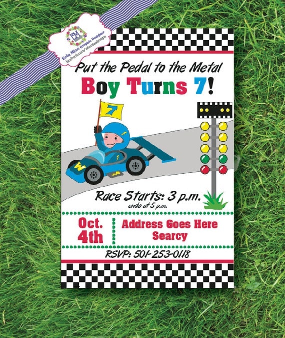 Go Kart racing birthday party invitation