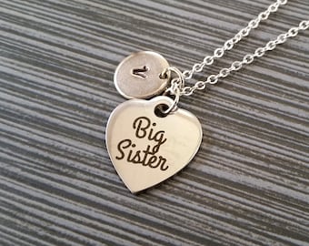 Silver Big Sister Necklace - Big Sis Necklace - Personalized Necklace - Custom Gift - Initial Necklace - Sister Gift - Stainless Steel Charm