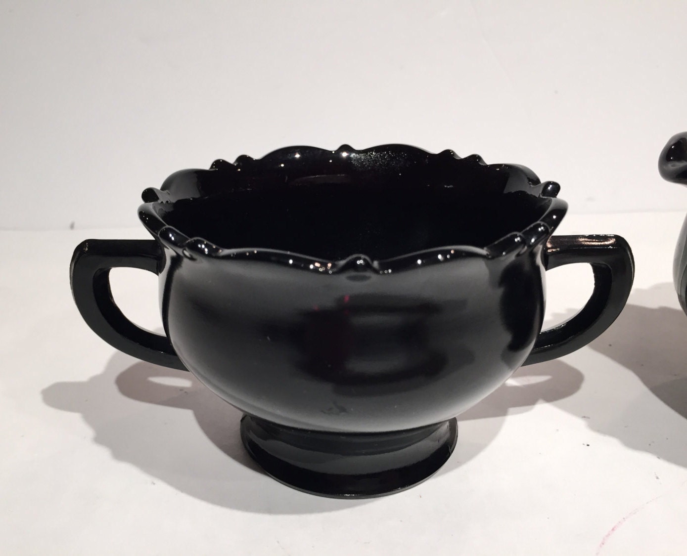 Black Amethyst Glass Creamer and Sugar Set Mt. Pleasant Black