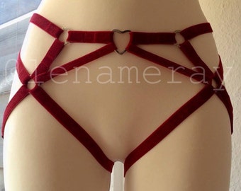 Bondage Harness Lingerie Velvet Bondage Shorts Pole dance Go Go red Bottoms dance Exotic shorts fetich BDSM gothic style grunge punk
