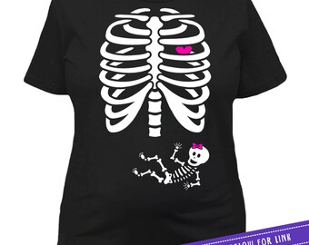 Halloween Pregnancy Announcement T Shirt Pregnant Skeleton Shirt Baby Announcement Pregnancy Clothes Maternity Clothing Ladies Tee MAT-2