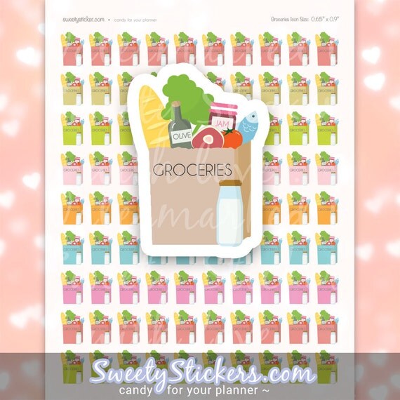 Items similar to Grocery Planner Stickers, Paper Bag, Colorful