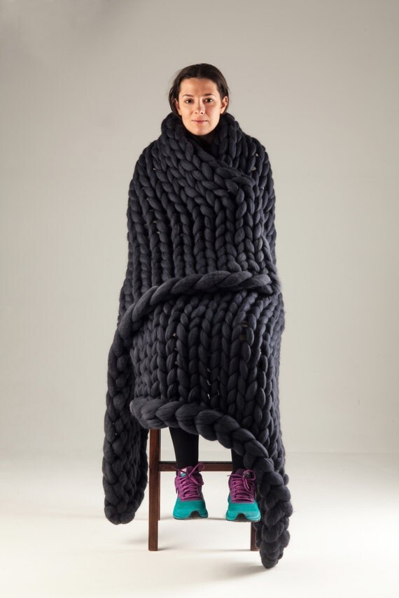 18 micron Merino wool blanket Chunky knit blanket Throw