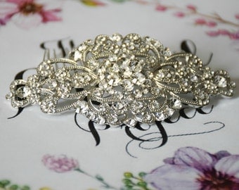 Wedding Hair Comb, Bridal Hair Comb, Barrette Clip, Vintage Hair Comb, Crystal Hair Comb, Silver Hair Comb