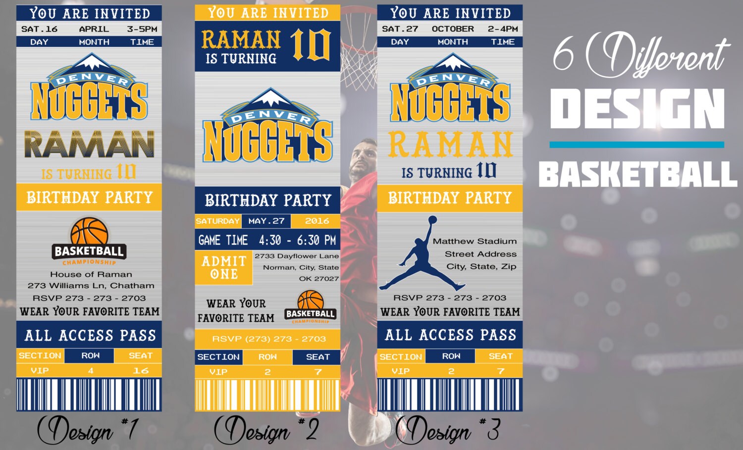 Denver Nuggets Birthday Invitation Basketball Ticket