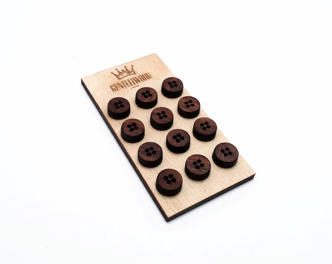 SALE - 12 Walnut Wood Buttons - Slim wooden buttons - Shirt baby buttons - GenteelWood buttons - Minimalistic groom buttons - Wedding