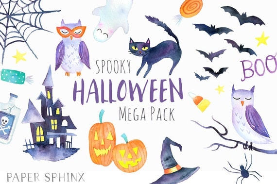 Watercolor Halloween Clipart Spooky Halloween Party Clip Art