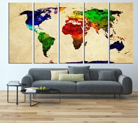 Large World Map Canvas Wall Art Wall Art By