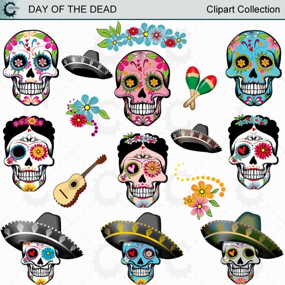 Sugar Skulls Day Of The Dead Clipart Collection