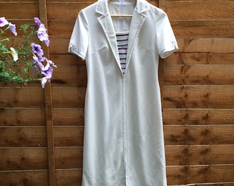 Vintage 60s White and Blue Sailor Dress - UK 10 EU 38 US 8