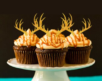 Antler Cupcake Toppers Deer Cupcake Topper Party Decor Deer Head Cupcake Topper Party Decorations Cupcake Toppers