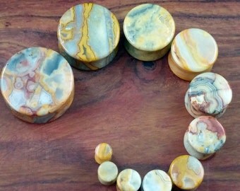 Pair of Crazy Lace Agate Plugs / Gauges For Stretched Ears (25mm, 22mm, 19mm, 16mm, 14mm, 12mm, 10mm, 8mm, 6mm, 5mm, 4mm)