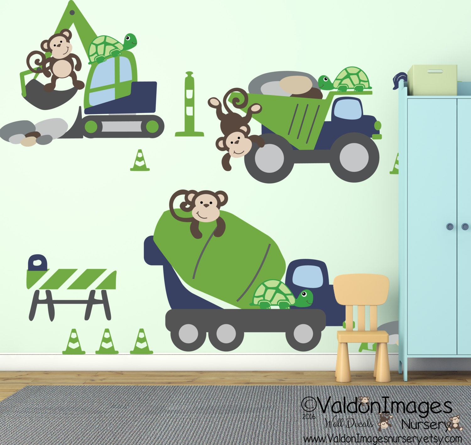 Construction monkey wall decals nursery wall decal nursery