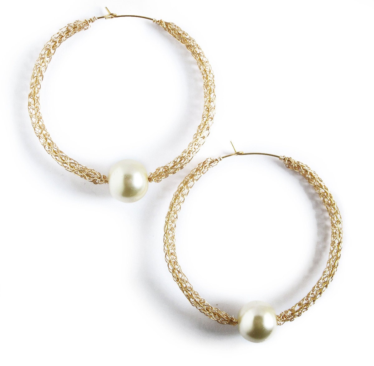 Gold Hoop Earrings Pearl Hoop Earrings Statement Hoops Gold