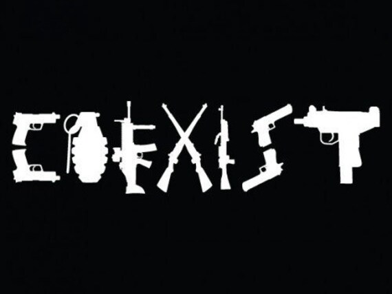 COEXIST GUNS White Glossy decal 2x8 by CraftyDesignbyLaurie