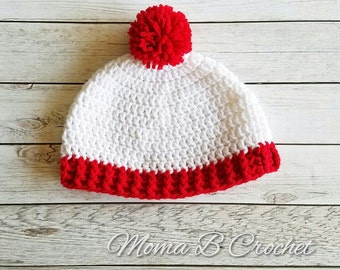 Crochet Waldo Hat, Crochet Waldo Beanie, Waldo Inspired Hat, Waldo Inspired Beanie, Waldo Hat