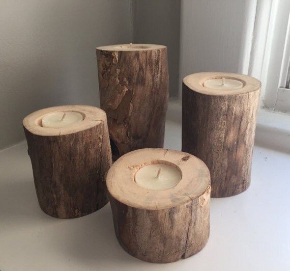 Four Birch Tree Bark Candle Holders by PearsonCraft on Etsy