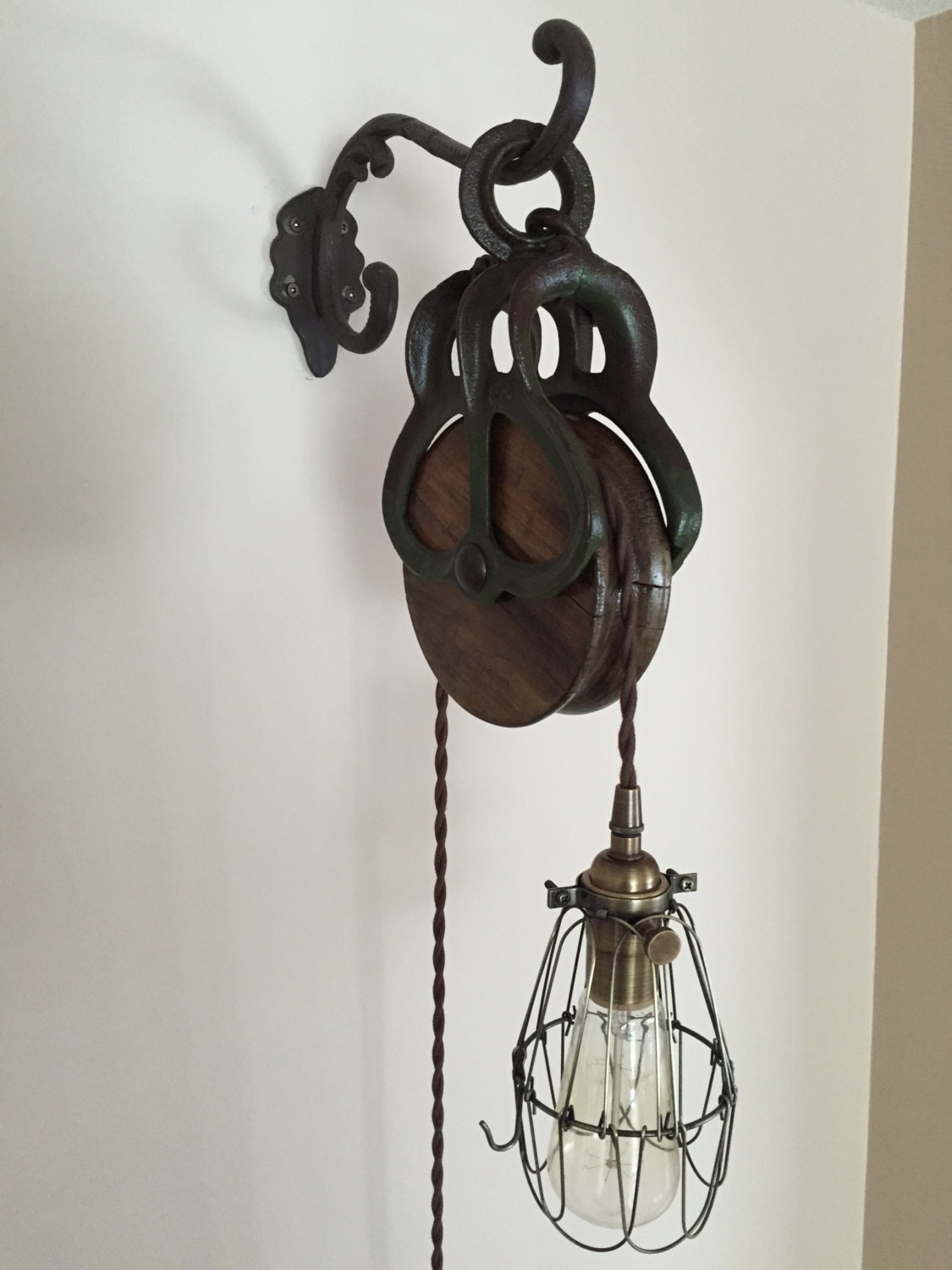 Vintage Barn Pulley Light & Cast Iron Wall by BrushandBoltDesign