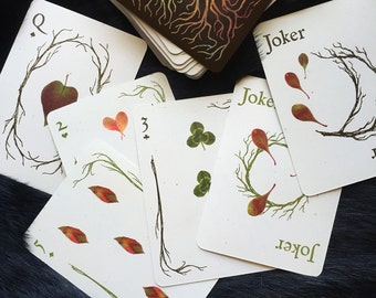 Woodland Leaves Playing Cards / Divination Cards Unique, inclusive. Botanical, greenery, leafy, plant, rustic, oracle, tarot.