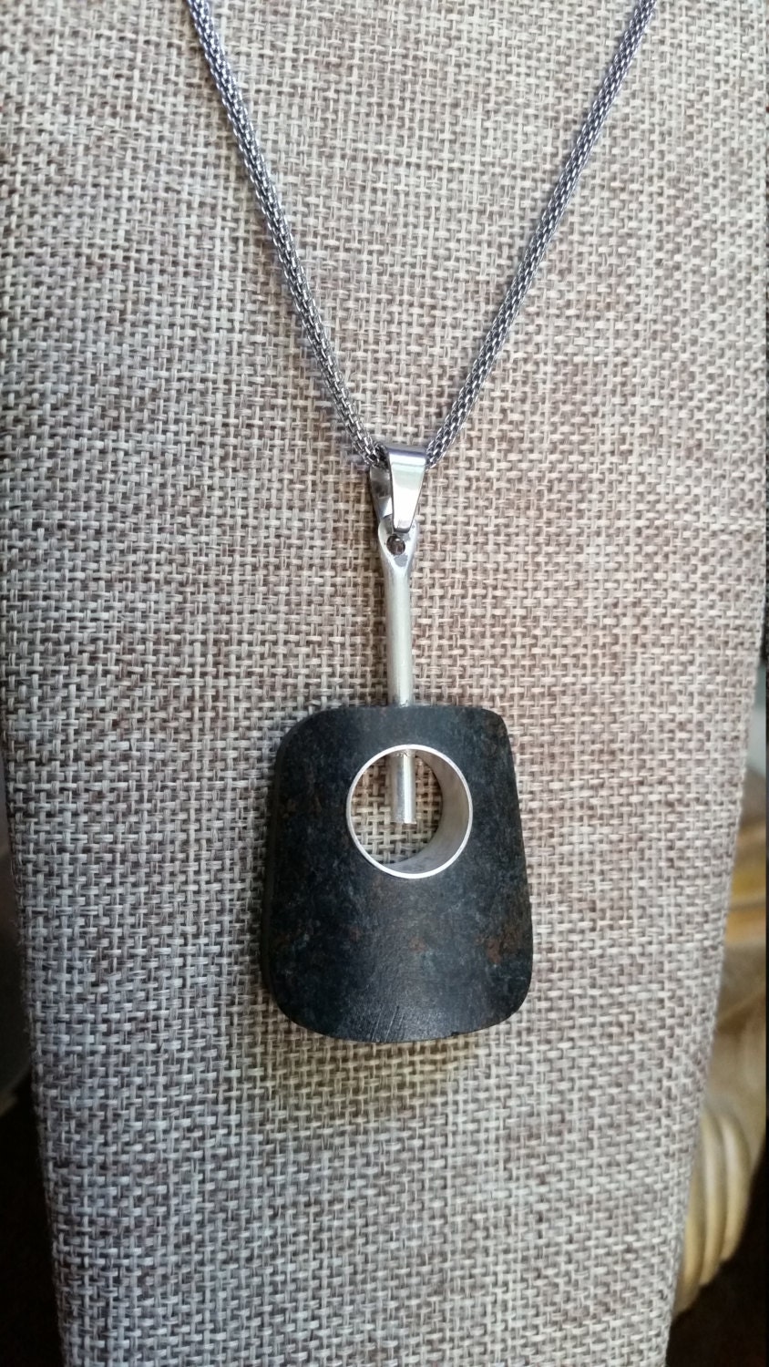 Soapstone and Silver Pendant necklace Silver by AsheArtandDesign