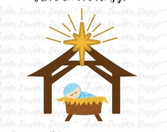 Baby Jesus in a Manger SVG, DXF, PNG Cut Files for Cricut, Silhouette Cameo, Vector Cut Files, Christmas Svg, Religious Svg, Nativity Svg