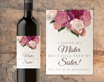 Bridesmaid Gift, Bridesmaid Proposal. Gift Ideas, Cheap, Bridesmaid Wine Label, Wine Bottle Label, Wine Bottle, I Found My Mister
