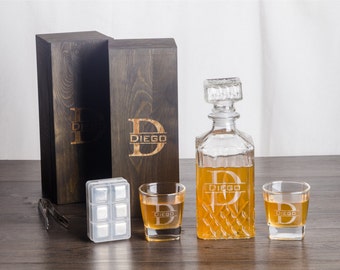 engraved whiskey decanter set